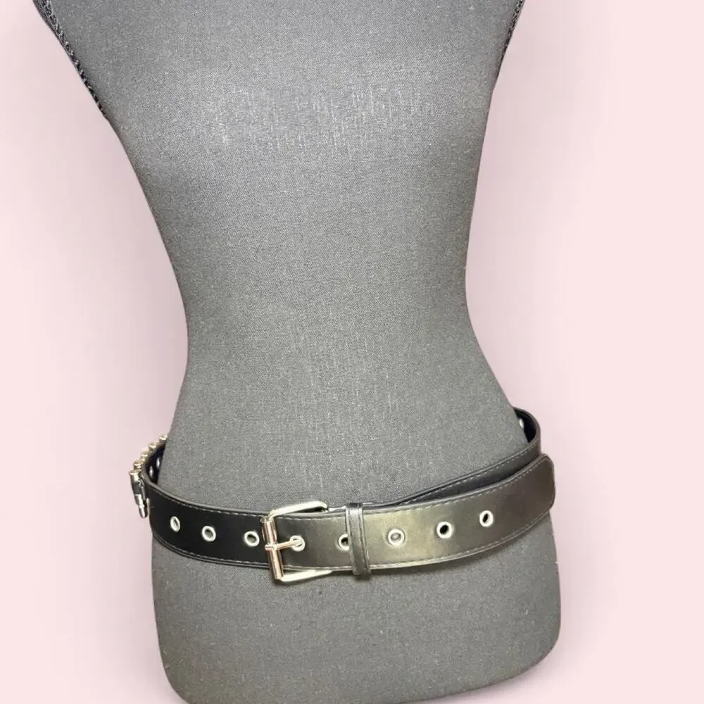 Black faux leather bullet belt Grunge punk goth emo y2k